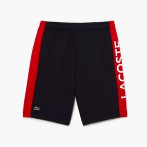 Lacoste Men's Navy blue Red Striped Fleece Regular Fit Shorts